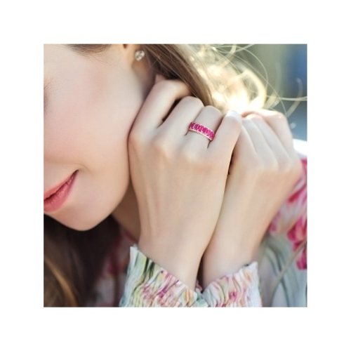 2.70 Carat Lab-Created Ruby Semi-Eternity Band Ring in Rose Plated Silver