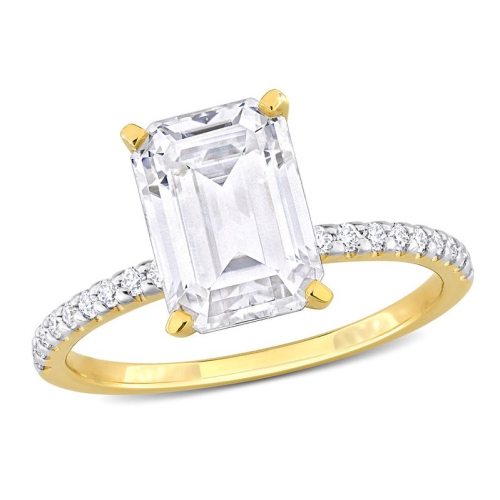 GEM AND HARMONY  3.20 Carat (Ctw) Lab-Created Emerald-Cut Moissanite Engagement Ring In 10K Gold In Yellow