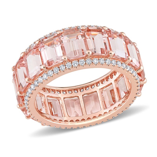 GEM AND HARMONY  9.35 Carat (Ctw) Emerald-Cut Morganite Band Ring In 14K Rose Gold With Diamonds In Pink