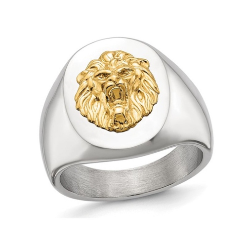 GEM AND HARMONY  Mens Lion Head Stainless Steel Polished Ring In Multicolor