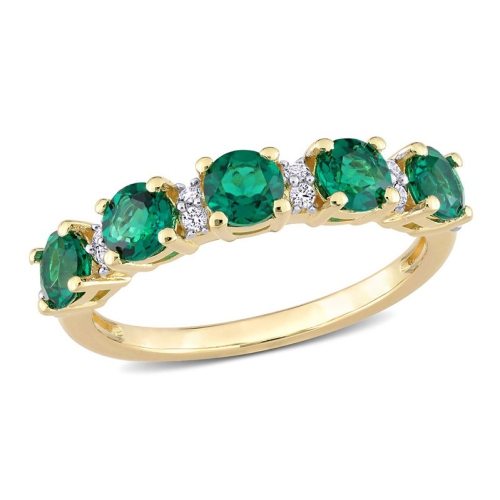 GEM AND HARMONY  1.42 Carat (Ctw) Lab-Created Emerald And White Sapphire Ring Band In Plated Sterling Silver In Yellow
