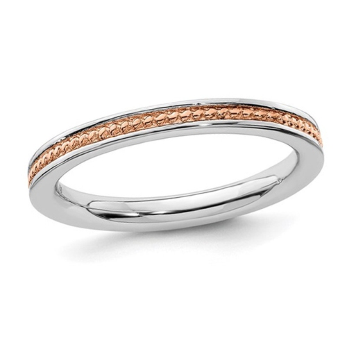 GEM AND HARMONY  Sterling Pink-Plated Channeled Ring Band In Silver