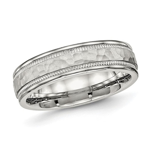 GEM AND HARMONY  Ladies Or Mens Stainless Steel Polished Hammered Band Ring (6Mm) In Multicolor