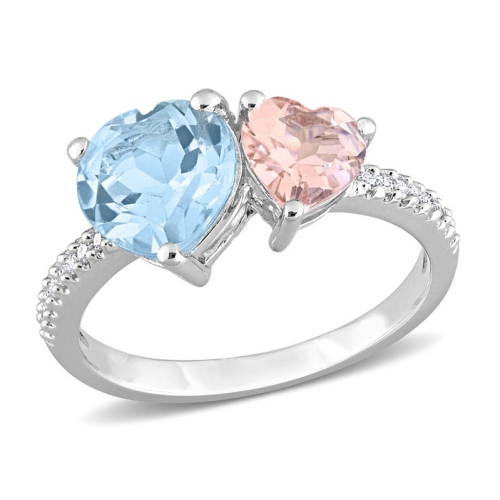 GEM AND HARMONY  2.65 Carat (Ctw) Sky-Blue Topaz And Morganite Heart Ring In Sterling In Silver