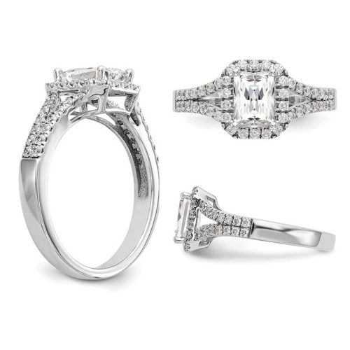 1.44 Carat Emerald-Cut Certified Lab-Grown Diamond Halo Engagement Ring 14K White Gold