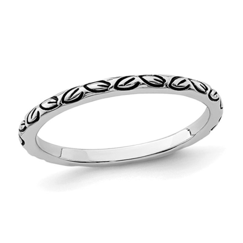 GEM AND HARMONY  Sterling Antiqued Leaf Ring Band In Silver