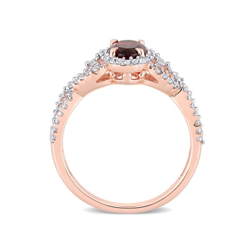 Bague en or rose 10K ct avec grenat et saphir blanc d'1,00&nbsp;carat