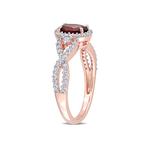 Bague en or rose 10K ct avec grenat et saphir blanc d'1,00&nbsp;carat