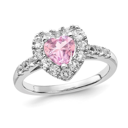 GEM AND HARMONY  1.67 Carat (Ctw) Lab-Created Pink Sapphire And Topaz Heart Ring Sterling Silver In White