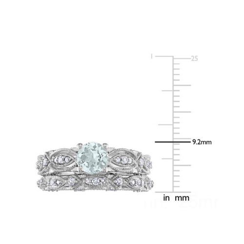 1.40 Carat Aquamarine and Lab-Created White Sapphire with Diamonds Bridal Wedding Set Engagement Ring 10K White Gold