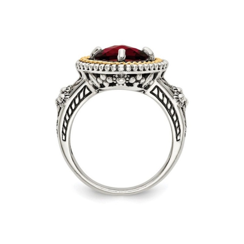 2.38 Carat Garnet Ring in Antiqued Sterling Silver with 14K Gold Accents