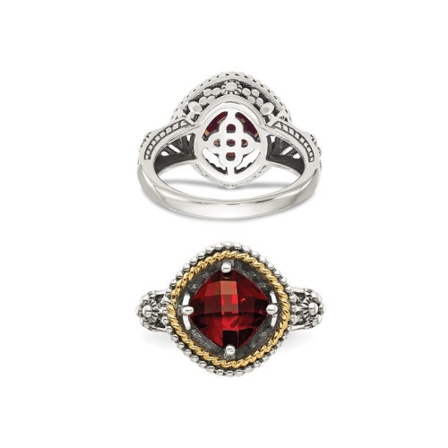 2.38 Carat Garnet Ring in Antiqued Sterling Silver with 14K Gold Accents