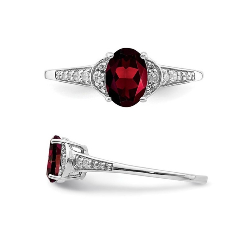 9/10 Carat Oval-Cut Red Garnet Ring in Sterling Silver with Diamonds