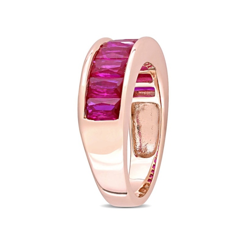 2.70 Carat Lab-Created Ruby Semi-Eternity Band Ring in Rose Plated Silver