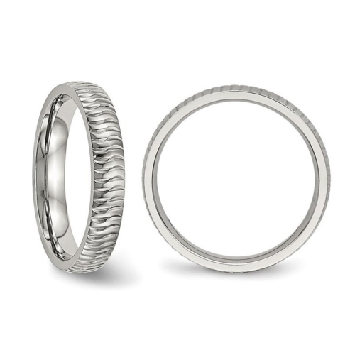 Ladies or Mens Stainless Steel Textured Wedding Band Ring
