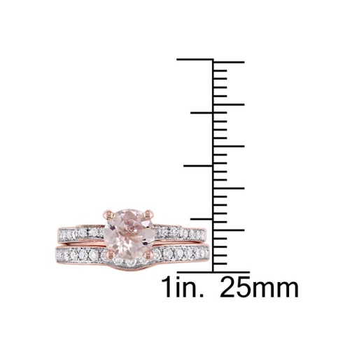4/5 Carat Morganite and Diamond Engagement Ring Bridal Wedding Set 14K Pink Gold