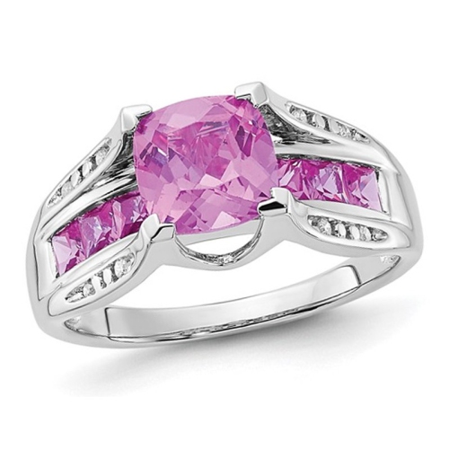 GEM AND HARMONY  2.76 Carat (Ctw) Lab-Created Sapphire Ring In Sterling Silver In Pink