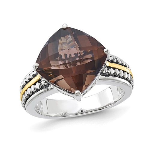 GEM AND HARMONY  6.80 Carat (Ctw) Cushion-Cut Smoky Quartz Ring In Antiqued Sterling In Silver