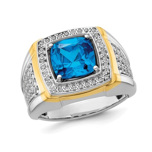 GEM AND HARMONY  Mens 14K White Gold 4/5 Carat (Ctw) Topaz Ring With Lab-Grown Diamonds In Blue