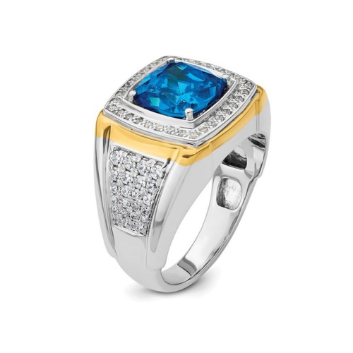 Mens 14K White Gold 4/5 Carat Blue Topaz Ring with Lab-Grown Diamonds