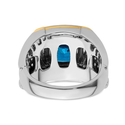 Mens 14K White Gold 4/5 Carat Blue Topaz Ring with Lab-Grown Diamonds