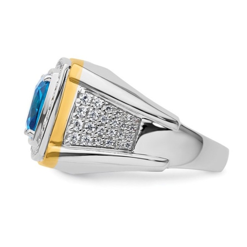 Mens 14K White Gold 4/5 Carat Blue Topaz Ring with Lab-Grown Diamonds
