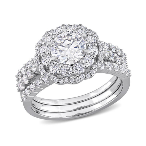 GEM AND HARMONY  2.00 Carat (Ctw) Synthetic Moissanite Engagement Wedding Ring Set In Sterling In Silver