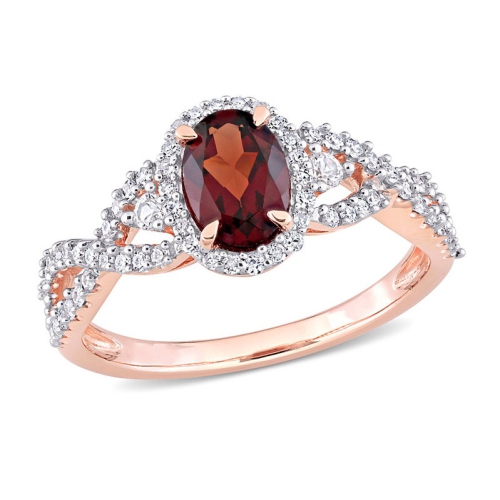 GEM AND HARMONY  1.00 Carat (Ctw) Garnet And Sapphire Ring In 10K Rose Pink Gold In White