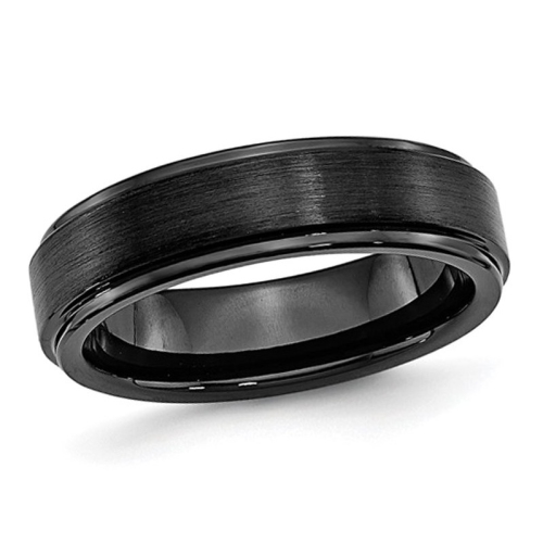 GEM AND HARMONY  Mens Ceramic 6MM Ridged Edge Wedding Band Ring In Black
