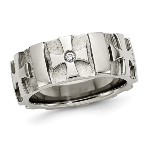 GEM AND HARMONY  Mens Stainless Steel Brushed Cross Band Ring (9Mm) In Multicolor