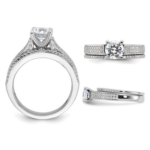 Sterling Silver Engagement Bridal Wedding Ring Set with Cubic Zirconia (CZ)