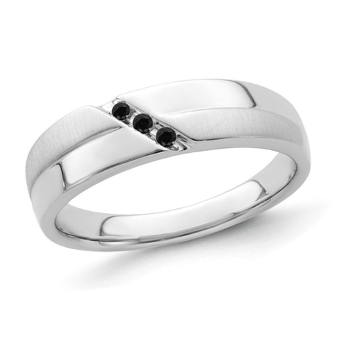 Bague homme en or blanc 10K ct avec diamants noirs