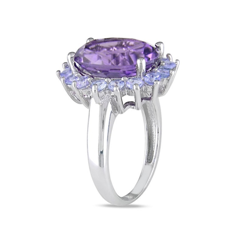 5.90 Carat Amethyst & Tanzanite Halo Cocktail Ring in Sterling Silver