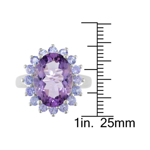 5.90 Carat Amethyst & Tanzanite Halo Cocktail Ring in Sterling Silver