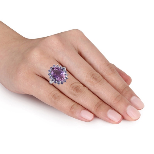 5.90 Carat Amethyst & Tanzanite Halo Cocktail Ring in Sterling Silver
