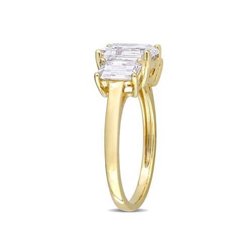 Bague de fiançailles en or jaune 10K ct avec moissanite octogonale créée en laboratoire à trois pierres d'2,70&nbsp;carat