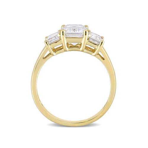 Bague de fiançailles en or jaune 10K ct avec moissanite octogonale créée en laboratoire à trois pierres d'2,70&nbsp;carat