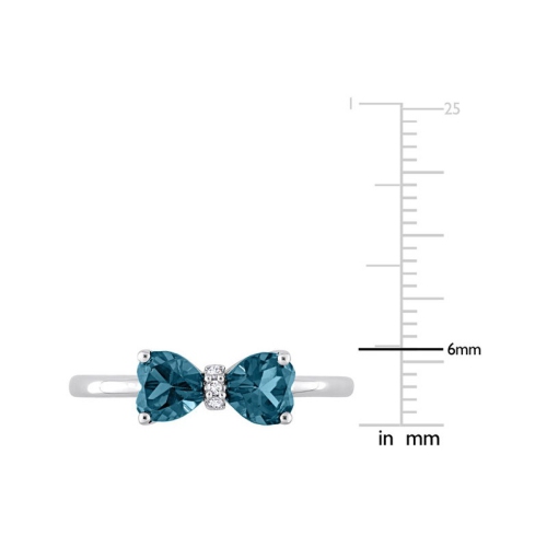 1.00 Carat London Blue Topaz Heart Bow Ring in 10K White Gold