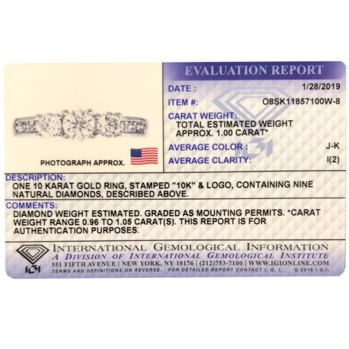 1.00 Carat Three Stone Diamond Engagement Ring in 10K White Gold