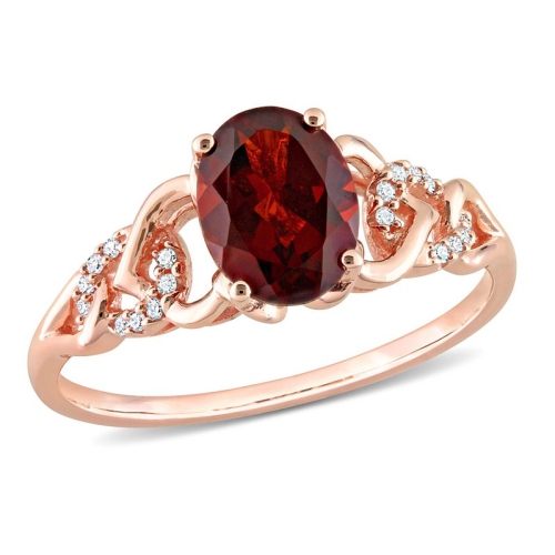 GEM AND HARMONY  1.40 Carat (Ctw) Oval-Cut Garnet Ring In 10K Rose Gold With Accent Diamonds In Pink