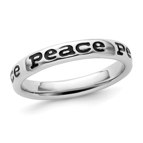 GEM AND HARMONY  Sterling Enameled Peace Band Ring In Silver