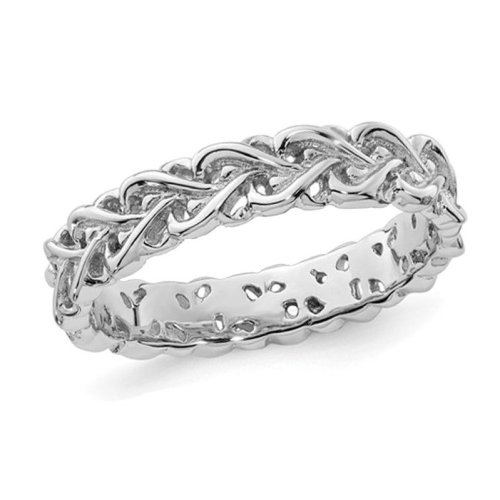 GEM AND HARMONY  Polished Sterling Intertwined Heart Ring Band (4.5Mm) In Silver