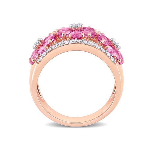 3.92 Carat Pink and White Sapphire Flower Band Ring in 14K Rose Pink Gold