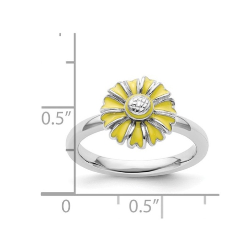 Sterling Silver Yellow Enamel Daisy Flower Ring