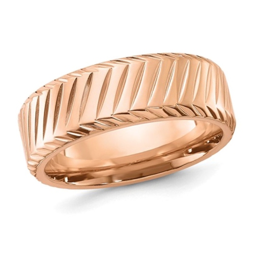 GEM AND HARMONY  Mens Stainless Steel Rose Plated Grooved Band Ring (8Mm) In Multicolor