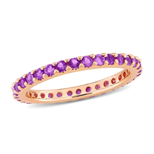 GEM AND HARMONY  7/8 Carat (Ctw) Amethyst Eternity Ring Band In 14K Rose Gold In Pink