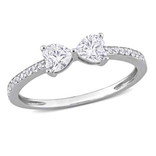 GEM AND HARMONY  1/2 Carat (Ctw) Lab-Created Moissanite Double Heart Ring In Sterling In Silver