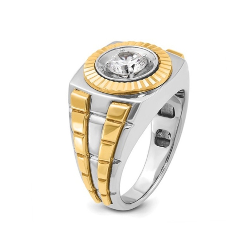 Mens 14K White and Yellow Gold 1.00 Carat Lab-Grown Diamond Ring