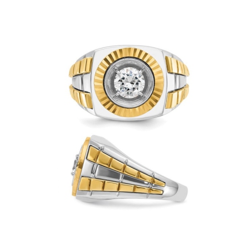 Mens 14K White and Yellow Gold 1.00 Carat Lab-Grown Diamond Ring