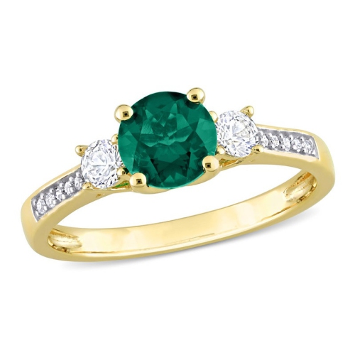 GEM AND HARMONY  4/5 Carat (Ctw) Lab-Created Emerald Ring With White Sapphires In 10K Gold In Yellow